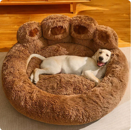 Plush Paw-Shaped Pet Bed, Round Dog & Cat Bed